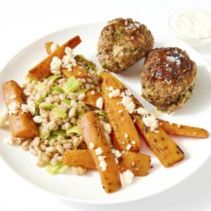 Lamb-Almond Meatballs over Farro